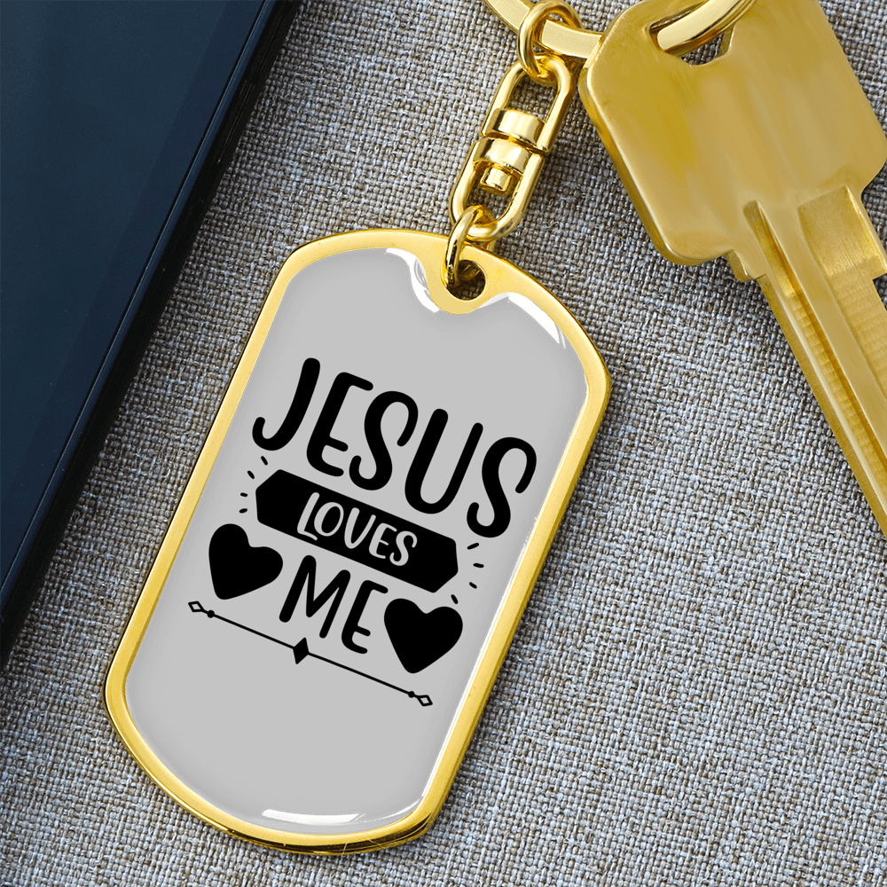 Jesus Loves Me Heart Keychain Stainless Steel or 18k Gold Dog Tag Keyring-Express Your Love Gifts