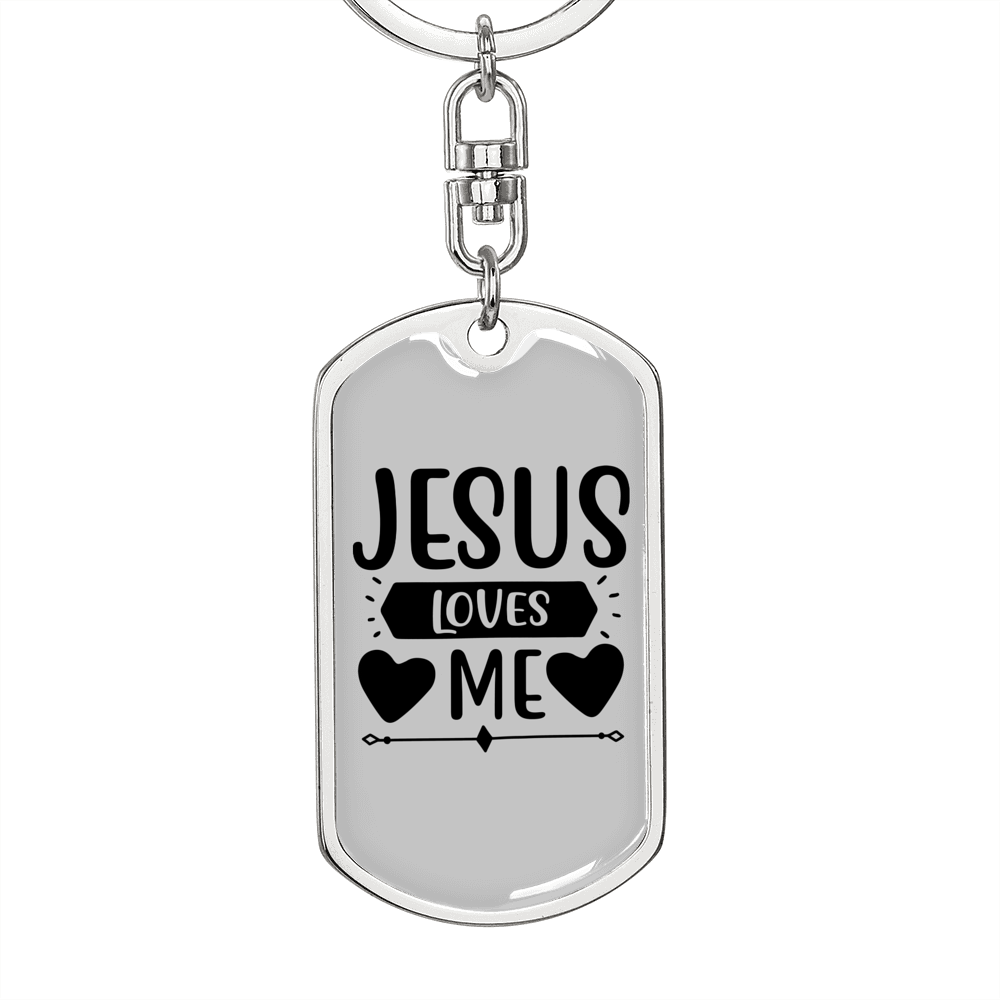 Jesus Loves Me Heart Keychain Stainless Steel or 18k Gold Dog Tag Keyring-Express Your Love Gifts