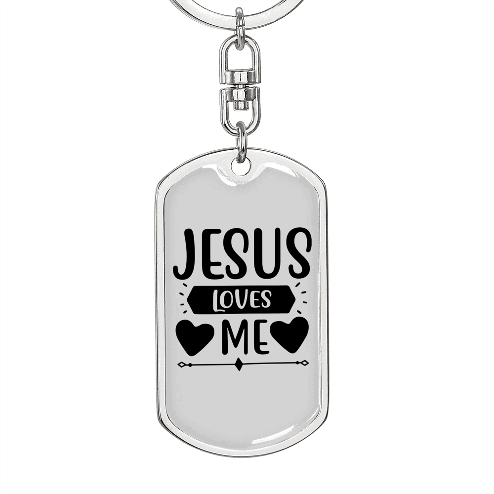 Jesus Loves Me Hearts Keychain Stainless Steel or 18k Gold Dog Tag Keyring-Express Your Love Gifts