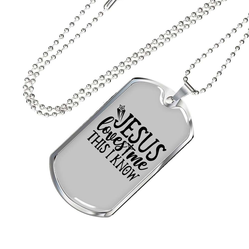 Jesus Loves Me I Know Christian Necklace Stainless Steel or 18k Gold Dog Tag 24" Chain-Express Your Love Gifts