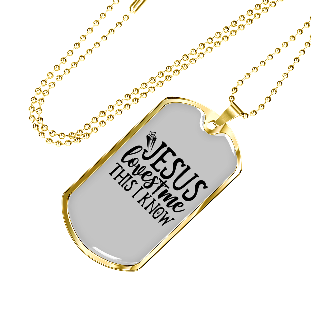 Jesus Loves Me I Know Christian Necklace Stainless Steel or 18k Gold Dog Tag 24" Chain-Express Your Love Gifts