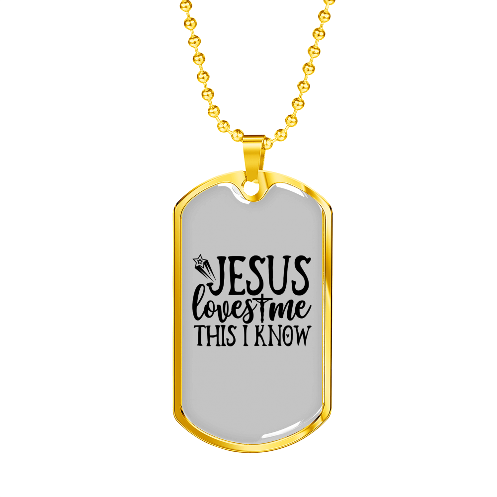 Jesus Loves Me I Know Christian Necklace Stainless Steel or 18k Gold Dog Tag 24" Chain-Express Your Love Gifts