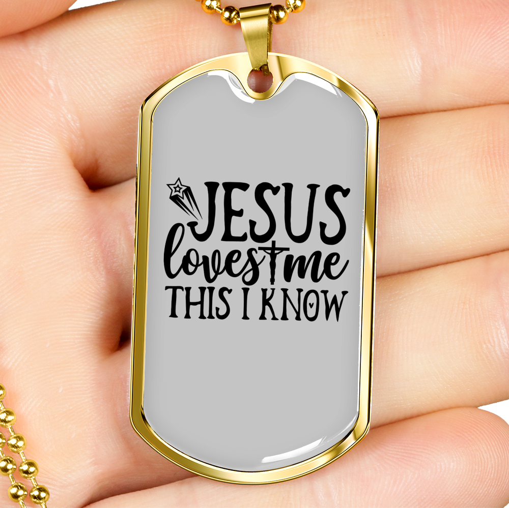 Jesus Loves Me I Know Christian Necklace Stainless Steel or 18k Gold Dog Tag 24" Chain-Express Your Love Gifts