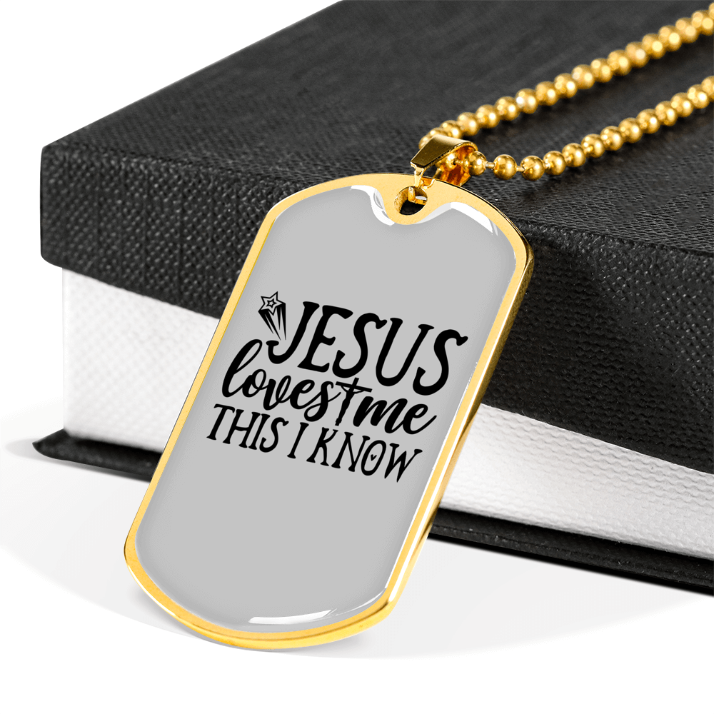 Jesus Loves Me I Know Christian Necklace Stainless Steel or 18k Gold Dog Tag 24" Chain-Express Your Love Gifts