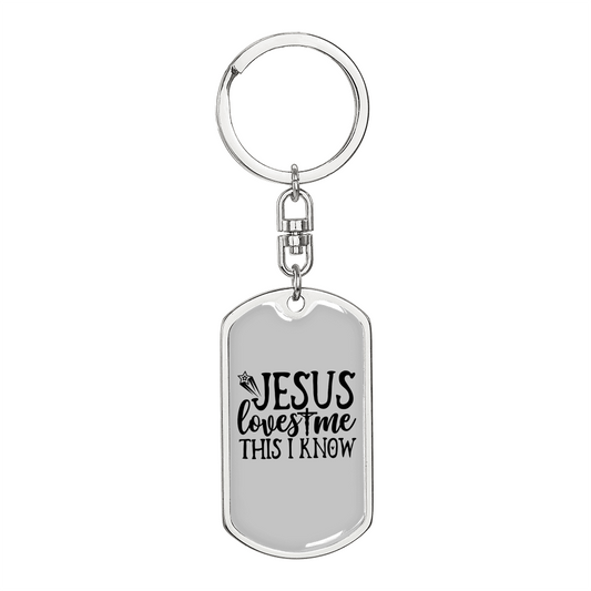Jesus Loves Me I Know Keychain Stainless Steel or 18k Gold Dog Tag Keyring-Express Your Love Gifts