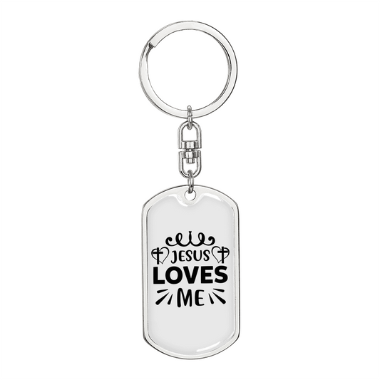 Jesus Loves Me Keychain Stainless Steel or 18k Gold Dog Tag Keyring-Express Your Love Gifts