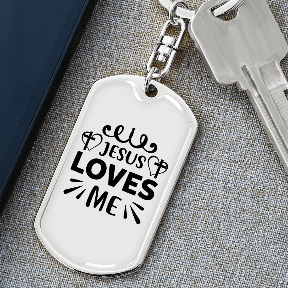 Jesus Loves Me Keychain Stainless Steel or 18k Gold Dog Tag Keyring-Express Your Love Gifts