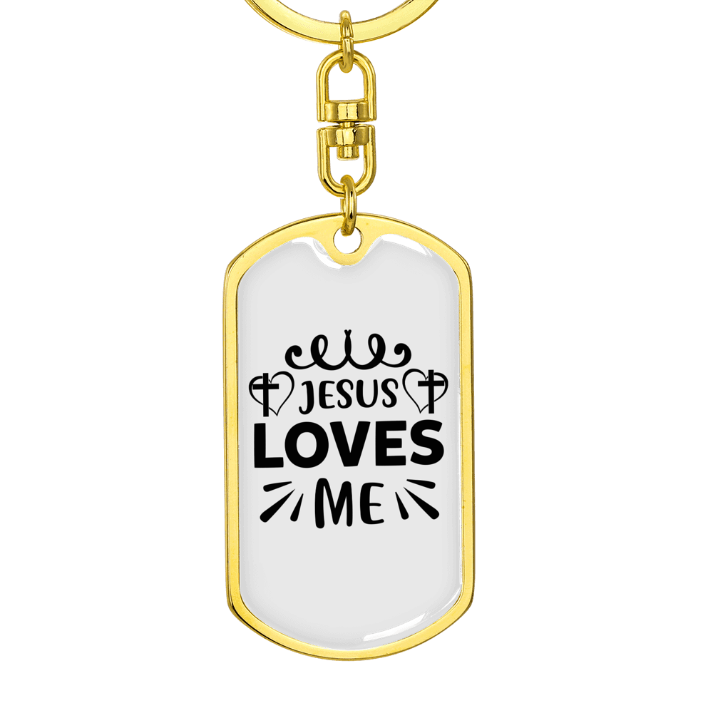 Jesus Loves Me Keychain Stainless Steel or 18k Gold Dog Tag Keyring-Express Your Love Gifts