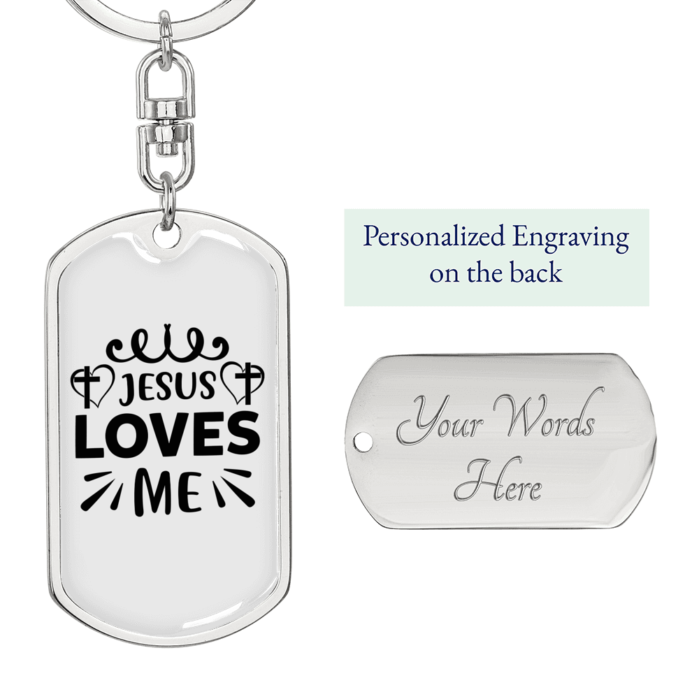 Jesus Loves Me Keychain Stainless Steel or 18k Gold Dog Tag Keyring-Express Your Love Gifts