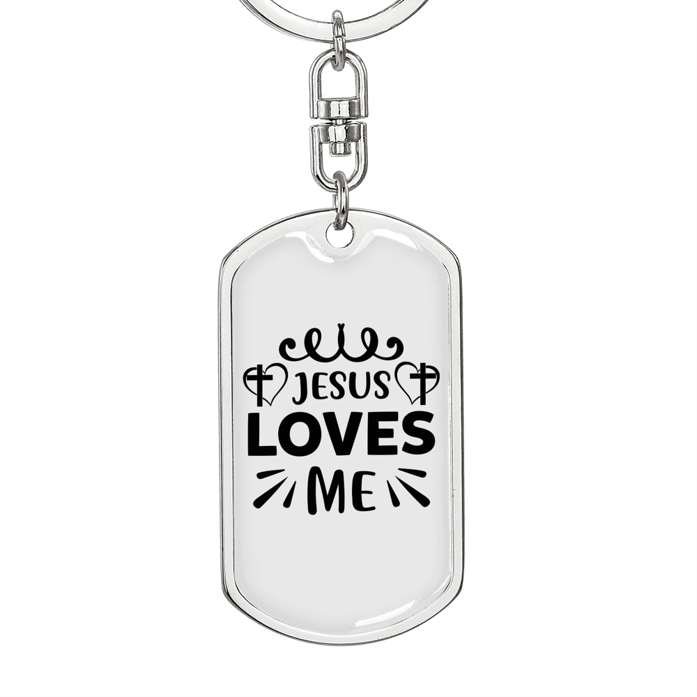 Jesus Loves Me Keychain Stainless Steel or 18k Gold Dog Tag Keyring-Express Your Love Gifts