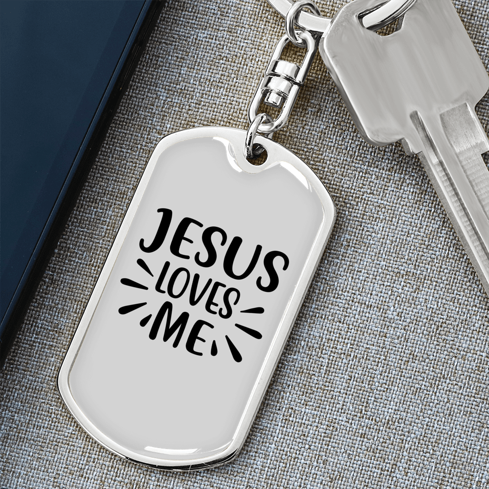 Jesus Loves Me Plain Keychain Stainless Steel or 18k Gold Dog Tag Keyring-Express Your Love Gifts
