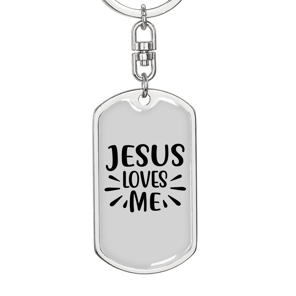 Jesus Loves Me Plain Keychain Stainless Steel or 18k Gold Dog Tag Keyring-Express Your Love Gifts