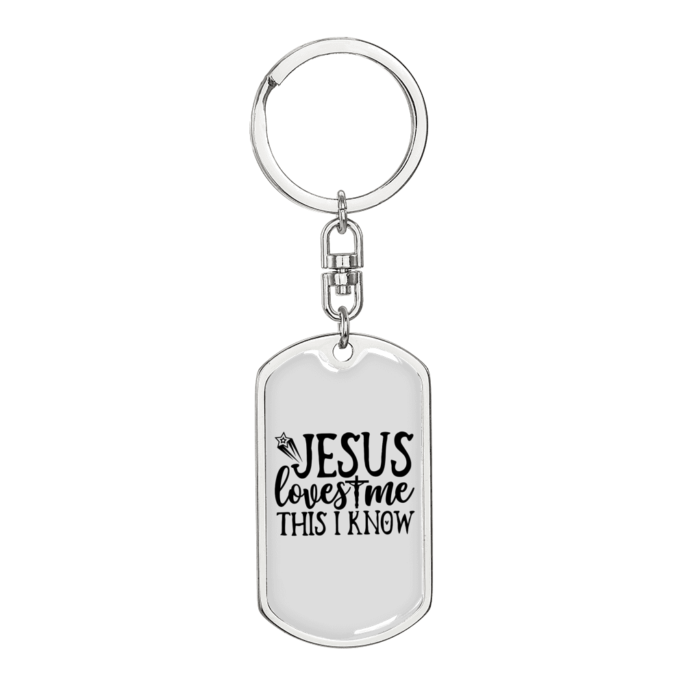 Jesus Loves Me This I Know Keychain Stainless Steel or 18k Gold Dog Tag Keyring-Express Your Love Gifts