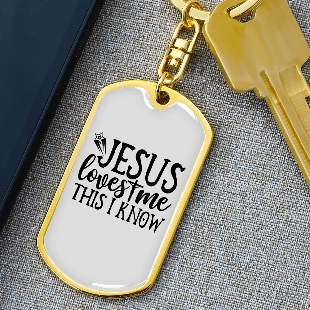 Jesus Loves Me This I Know Keychain Stainless Steel or 18k Gold Dog Tag Keyring-Express Your Love Gifts