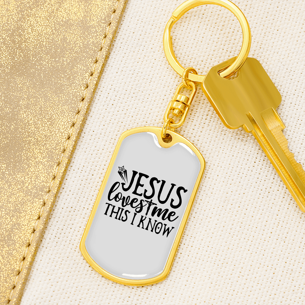 Jesus Loves Me This I Know Keychain Stainless Steel or 18k Gold Dog Tag Keyring-Express Your Love Gifts