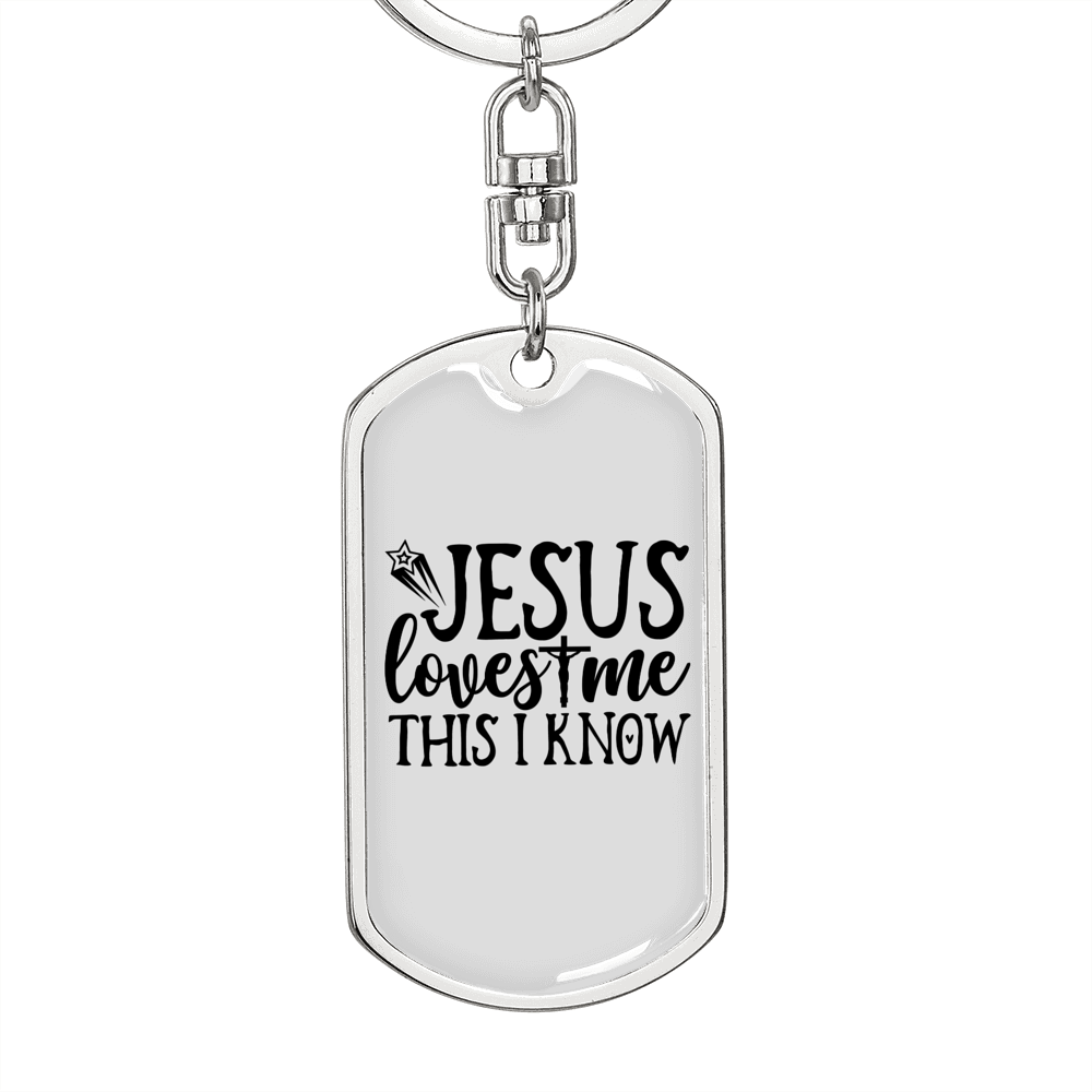 Jesus Loves Me This I Know Keychain Stainless Steel or 18k Gold Dog Tag Keyring-Express Your Love Gifts