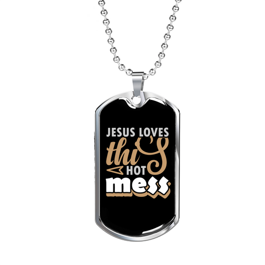 Jesus Loves This Christian Necklace Stainless Steel or 18k Gold Dog Tag 24" Chain-Express Your Love Gifts