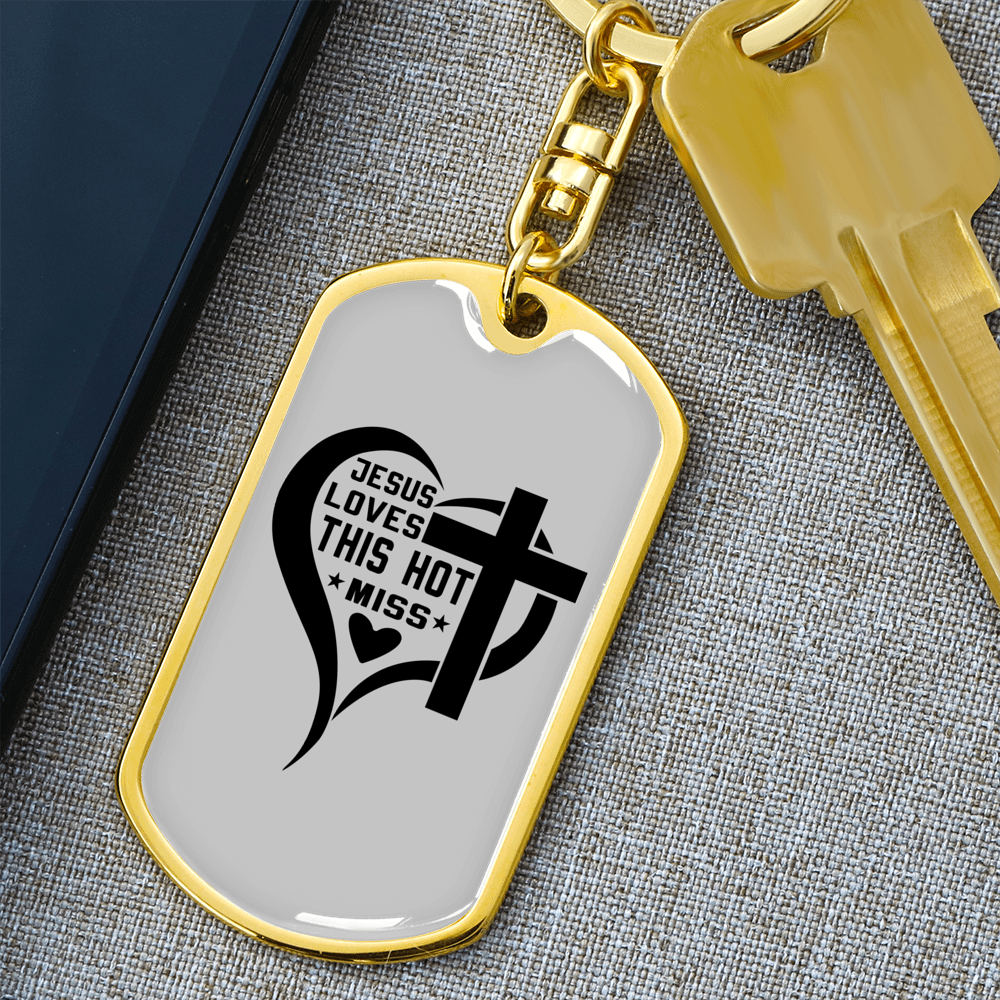 Jesus Loves This Keychain Stainless Steel or 18k Gold Dog Tag Keyring-Express Your Love Gifts