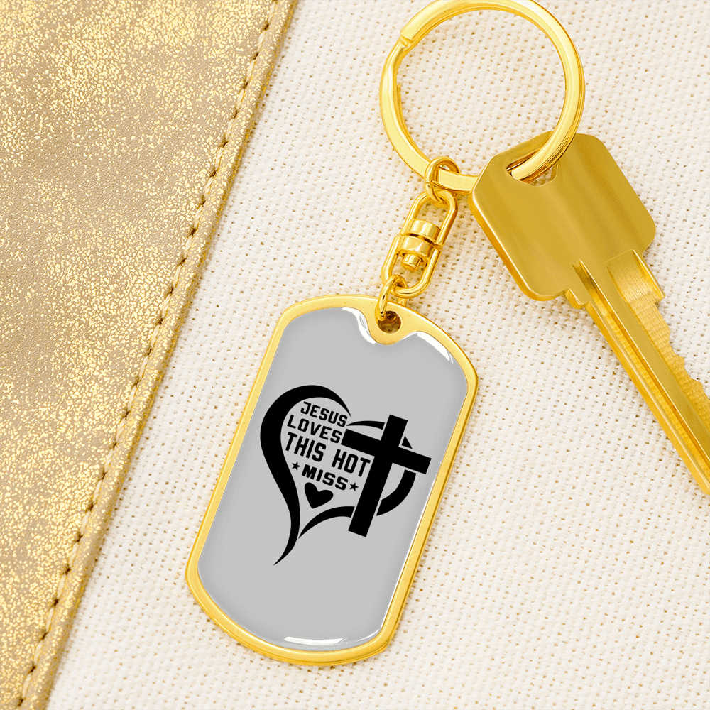 Jesus Loves This Keychain Stainless Steel or 18k Gold Dog Tag Keyring-Express Your Love Gifts