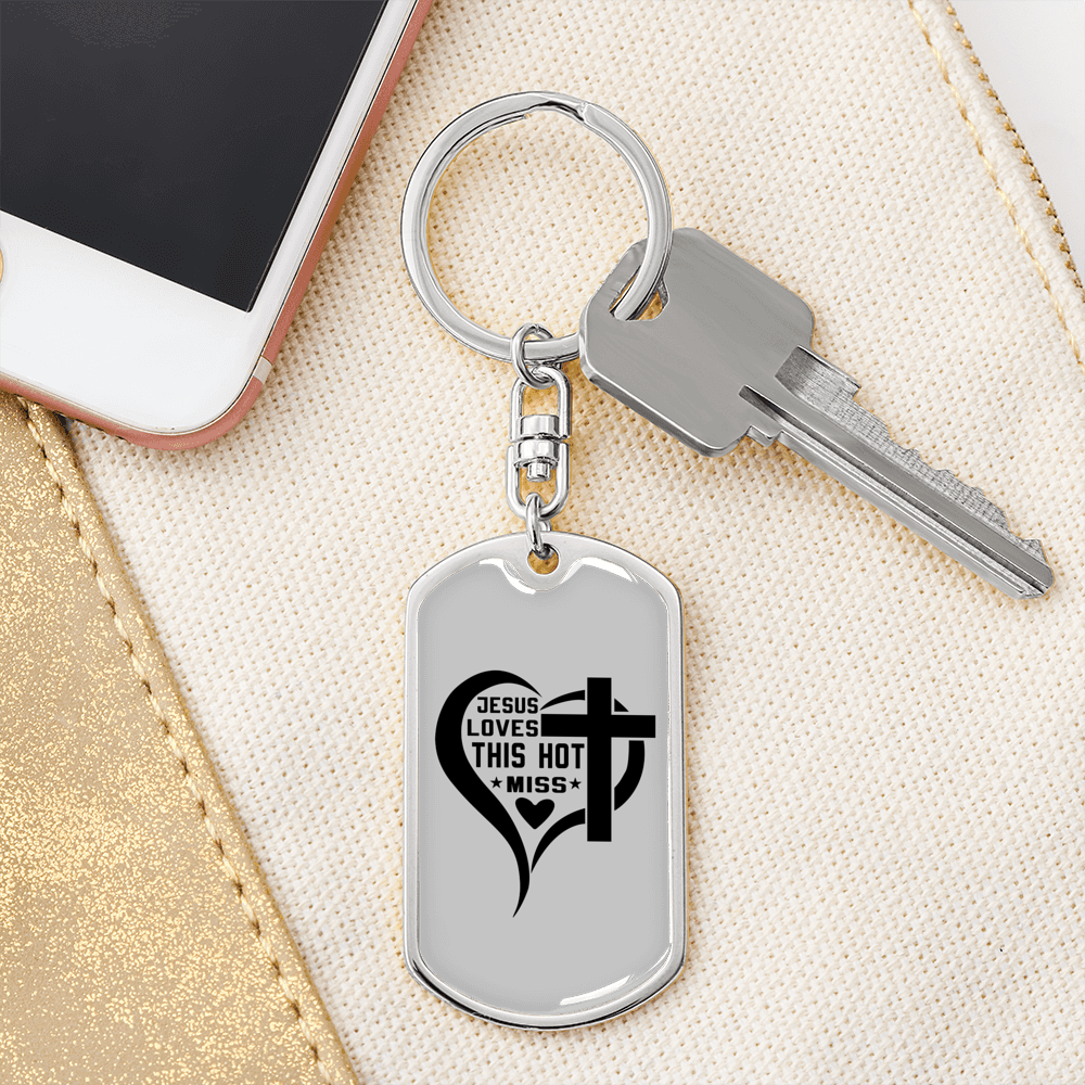 Jesus Loves This Keychain Stainless Steel or 18k Gold Dog Tag Keyring-Express Your Love Gifts