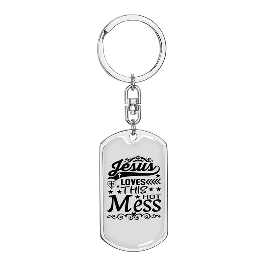Jesus Loves This Mess Keychain Stainless Steel or 18k Gold Dog Tag Keyring-Express Your Love Gifts