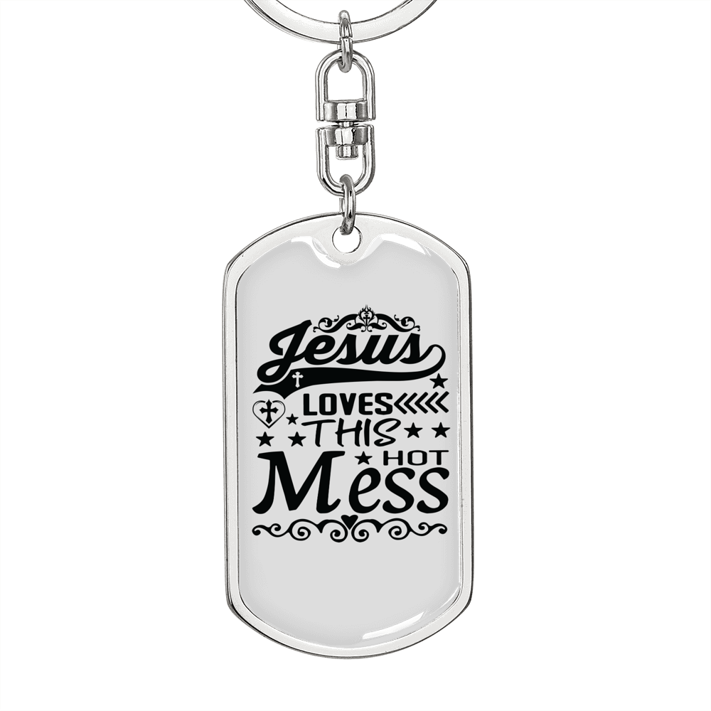 Jesus Loves This Mess Keychain Stainless Steel or 18k Gold Dog Tag Keyring-Express Your Love Gifts