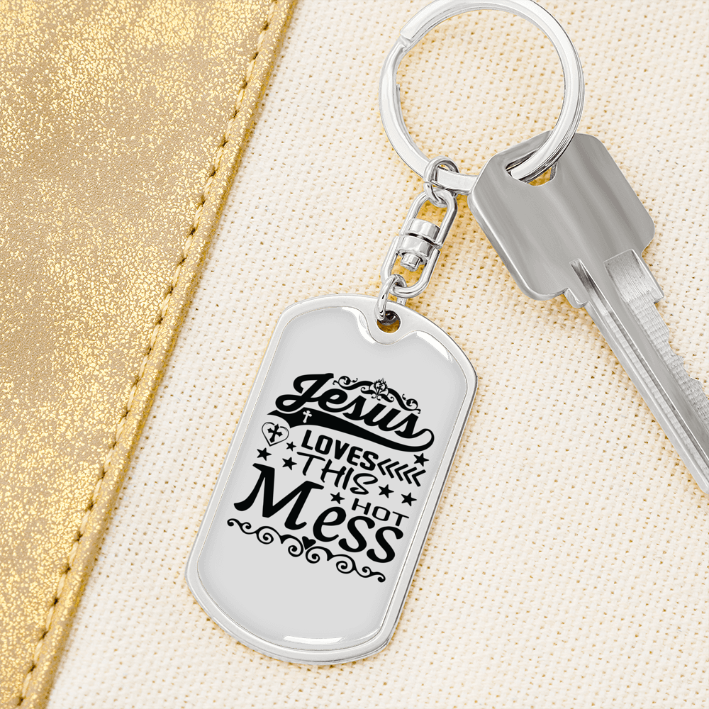 Jesus Loves This Mess Keychain Stainless Steel or 18k Gold Dog Tag Keyring-Express Your Love Gifts