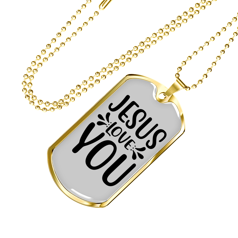 Jesus Loves You Christian Necklace Stainless Steel or 18k Gold Dog Tag 24" Chain-Express Your Love Gifts
