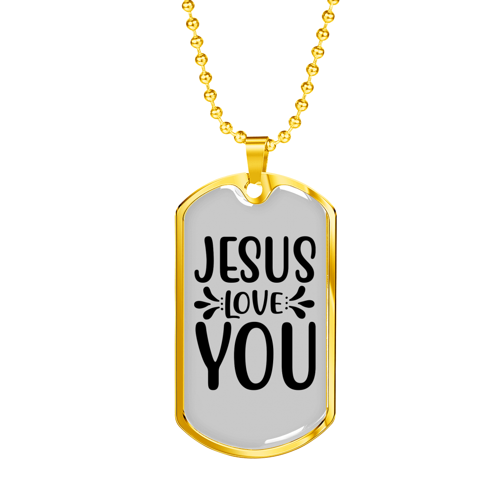 Jesus Loves You Christian Necklace Stainless Steel or 18k Gold Dog Tag 24" Chain-Express Your Love Gifts