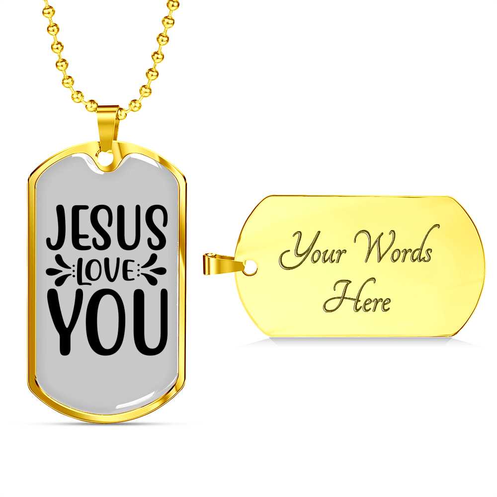 Jesus Loves You Christian Necklace Stainless Steel or 18k Gold Dog Tag 24" Chain-Express Your Love Gifts