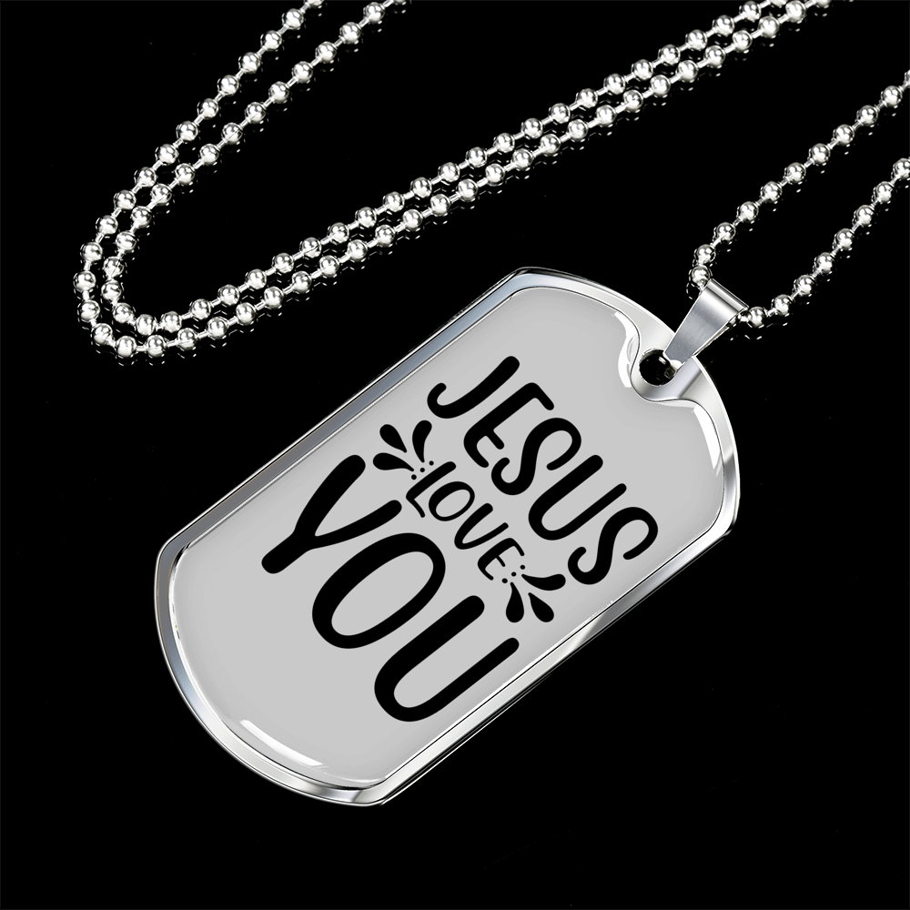 Jesus Loves You Christian Necklace Stainless Steel or 18k Gold Dog Tag 24" Chain-Express Your Love Gifts