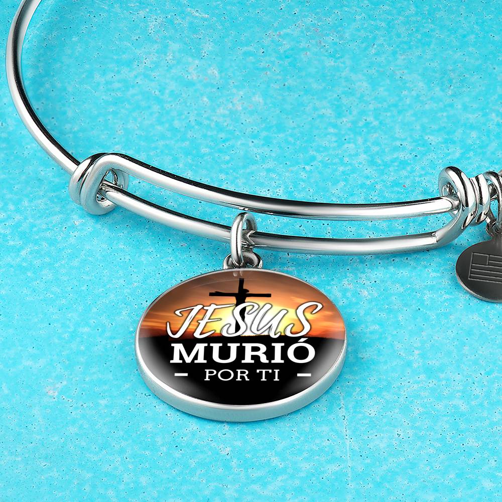 Jesus Murio Por Ti Circle Pendant Bangle Stainless Steel or 18k Gold 18-22"-Express Your Love Gifts