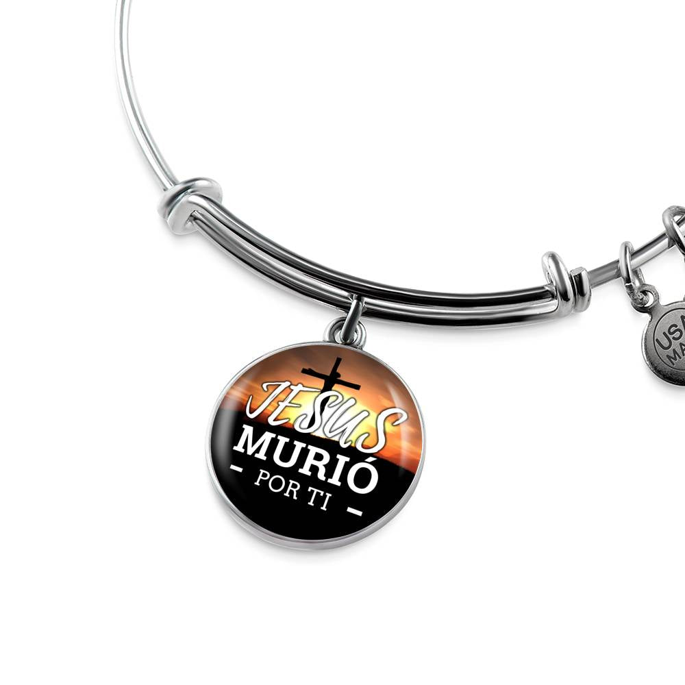 Jesus Murio Por Ti Circle Pendant Bangle Stainless Steel or 18k Gold 18-22"-Express Your Love Gifts