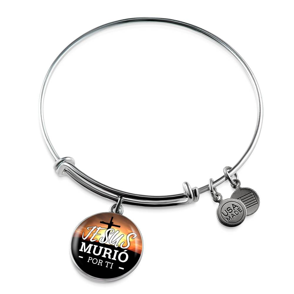 Jesus Murio Por Ti Circle Pendant Bangle Stainless Steel or 18k Gold 18-22"-Express Your Love Gifts