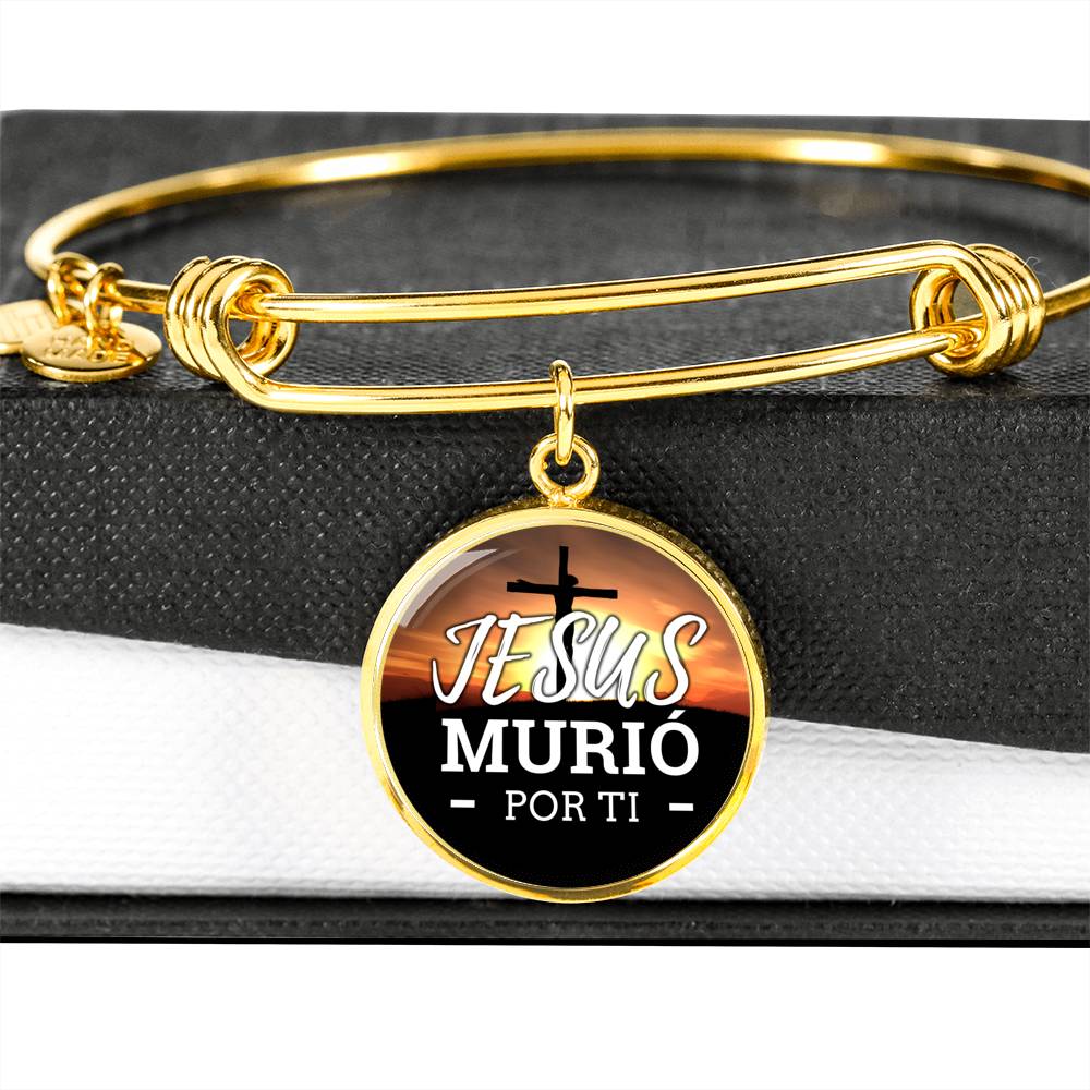 Jesus Murio Por Ti Circle Pendant Bangle Stainless Steel or 18k Gold 18-22"-Express Your Love Gifts