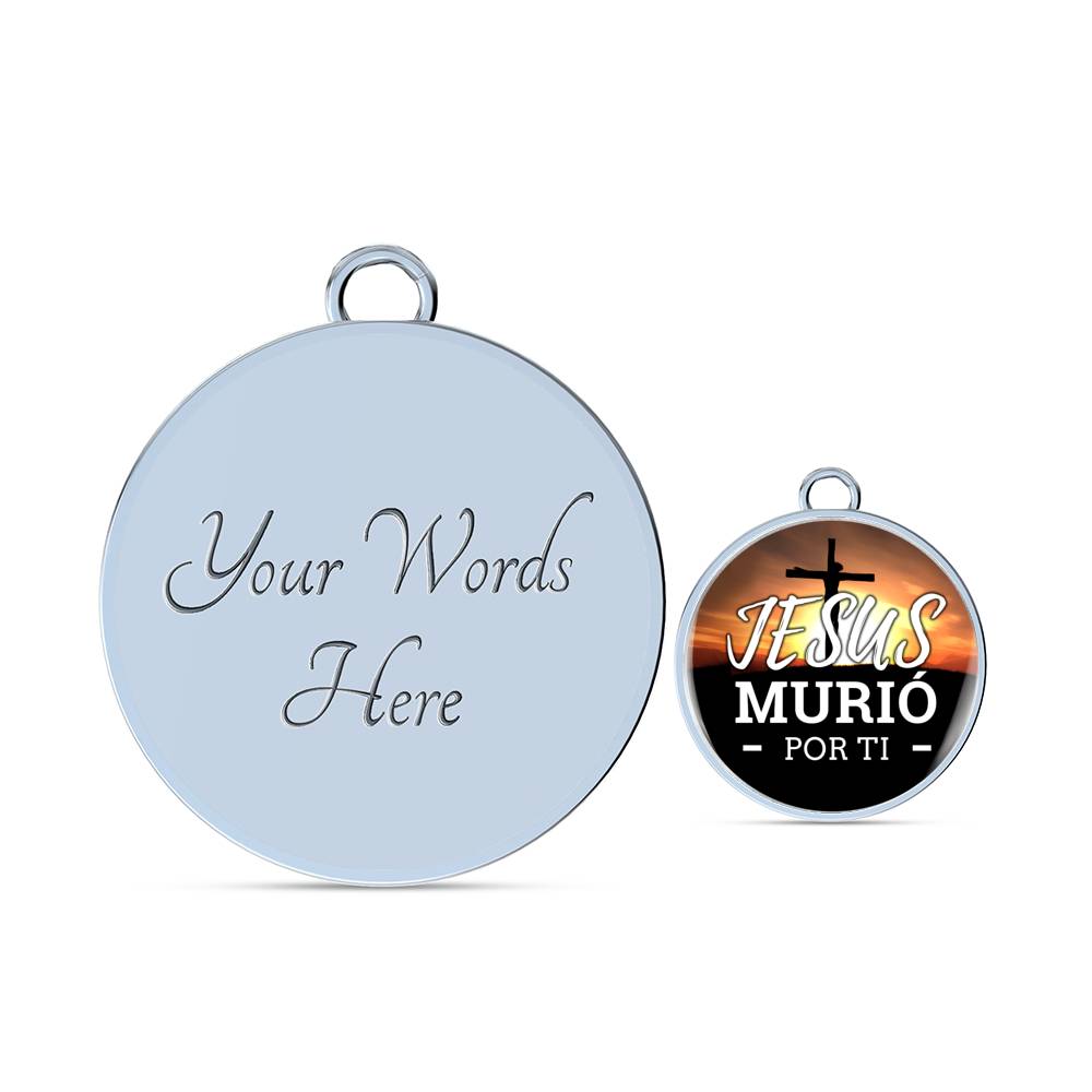 Jesus Murio Por Ti Circle Pendant Bangle Stainless Steel or 18k Gold 18-22"-Express Your Love Gifts