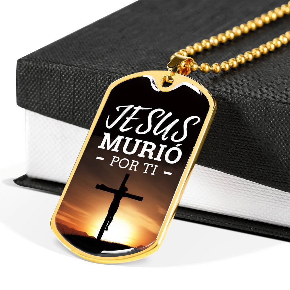 Jesus Murio Por Ti (Jesus Died For You) Necklace Stainless Steel or 18k Gold Dog Tag 24" Chain-Express Your Love Gifts