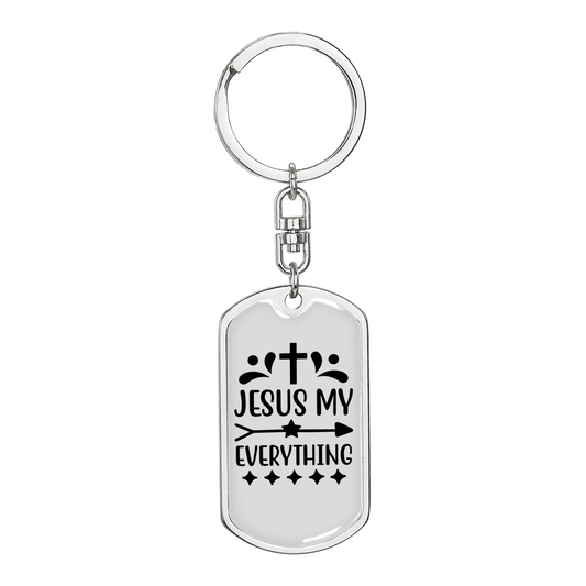 Jesus My Everything Keychain Stainless Steel or 18k Gold Dog Tag Keyring-Express Your Love Gifts