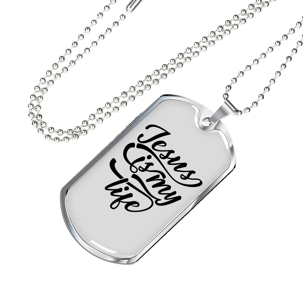 Jesus My Life Christian Necklace Stainless Steel or 18k Gold Dog Tag 24" Chain-Express Your Love Gifts
