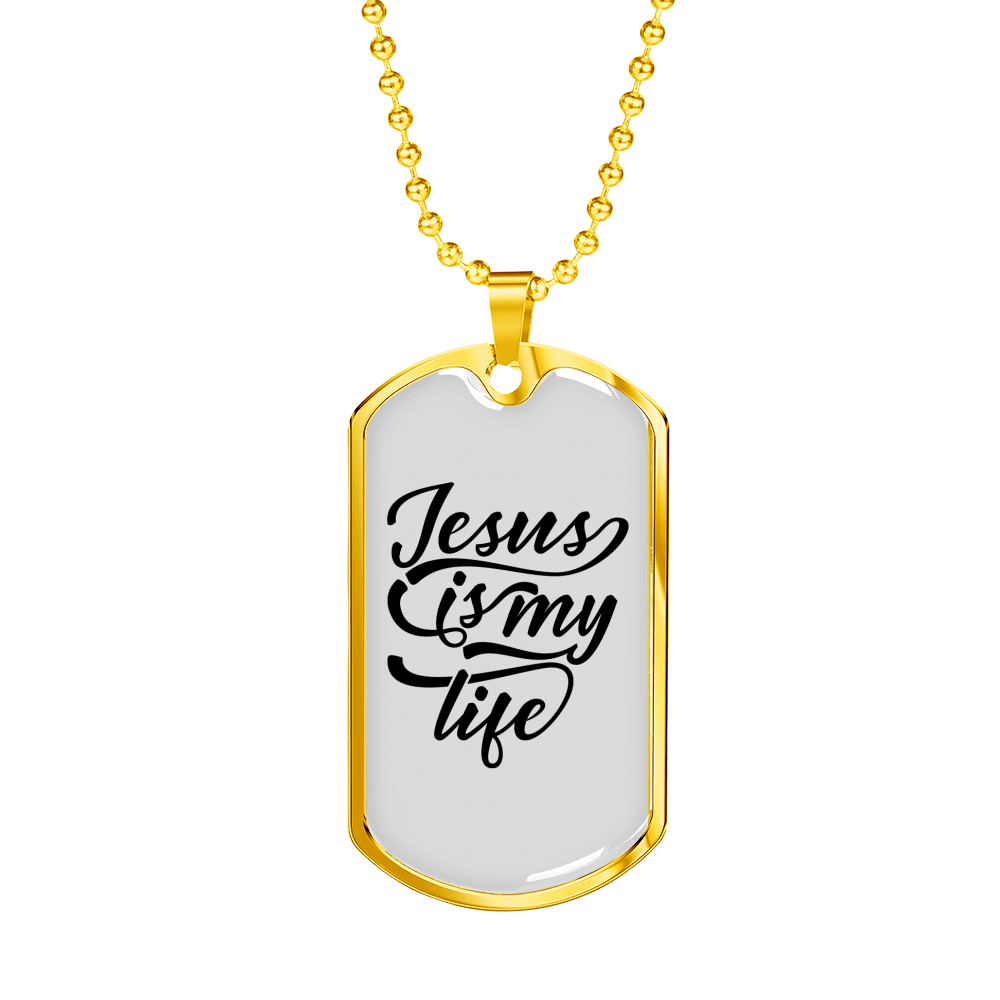 Jesus My Life Christian Necklace Stainless Steel or 18k Gold Dog Tag 24" Chain-Express Your Love Gifts