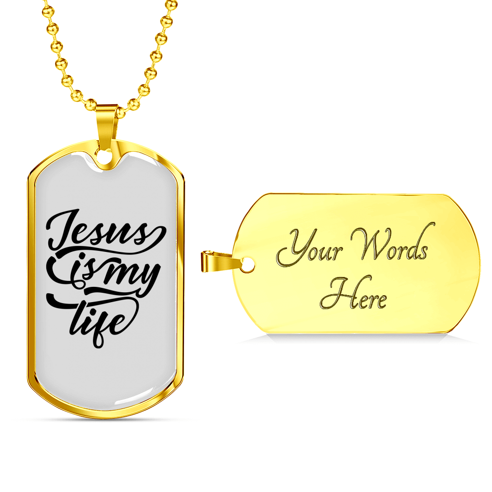 Jesus My Life Christian Necklace Stainless Steel or 18k Gold Dog Tag 24" Chain-Express Your Love Gifts