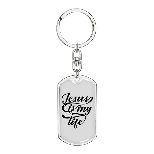 Jesus My Life Keychain Stainless Steel or 18k Gold Dog Tag Keyring-Express Your Love Gifts
