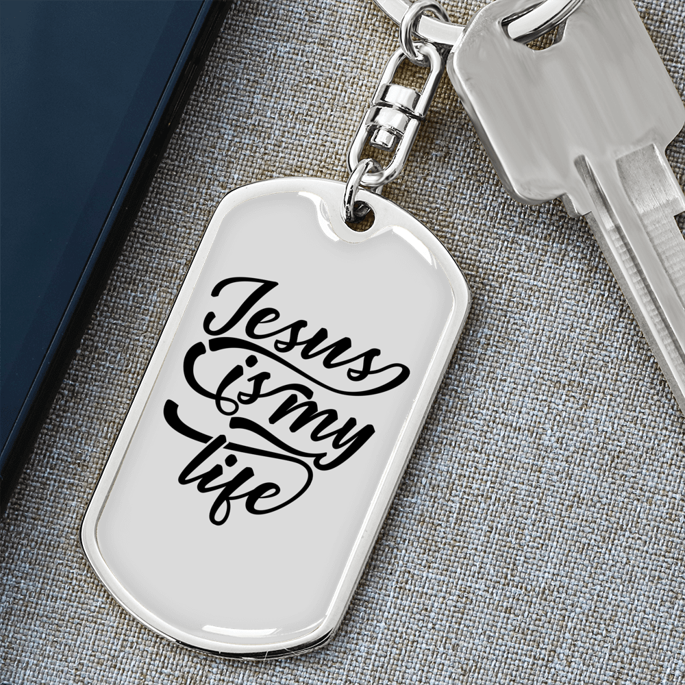 Jesus My Life Keychain Stainless Steel or 18k Gold Dog Tag Keyring-Express Your Love Gifts