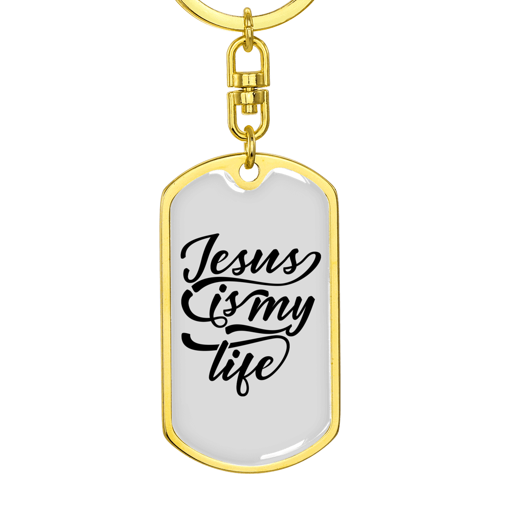 Jesus My Life Keychain Stainless Steel or 18k Gold Dog Tag Keyring-Express Your Love Gifts