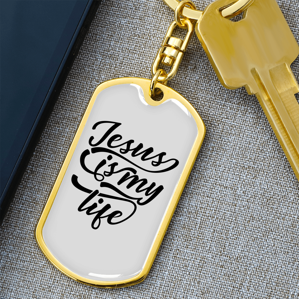 Jesus My Life Keychain Stainless Steel or 18k Gold Dog Tag Keyring-Express Your Love Gifts