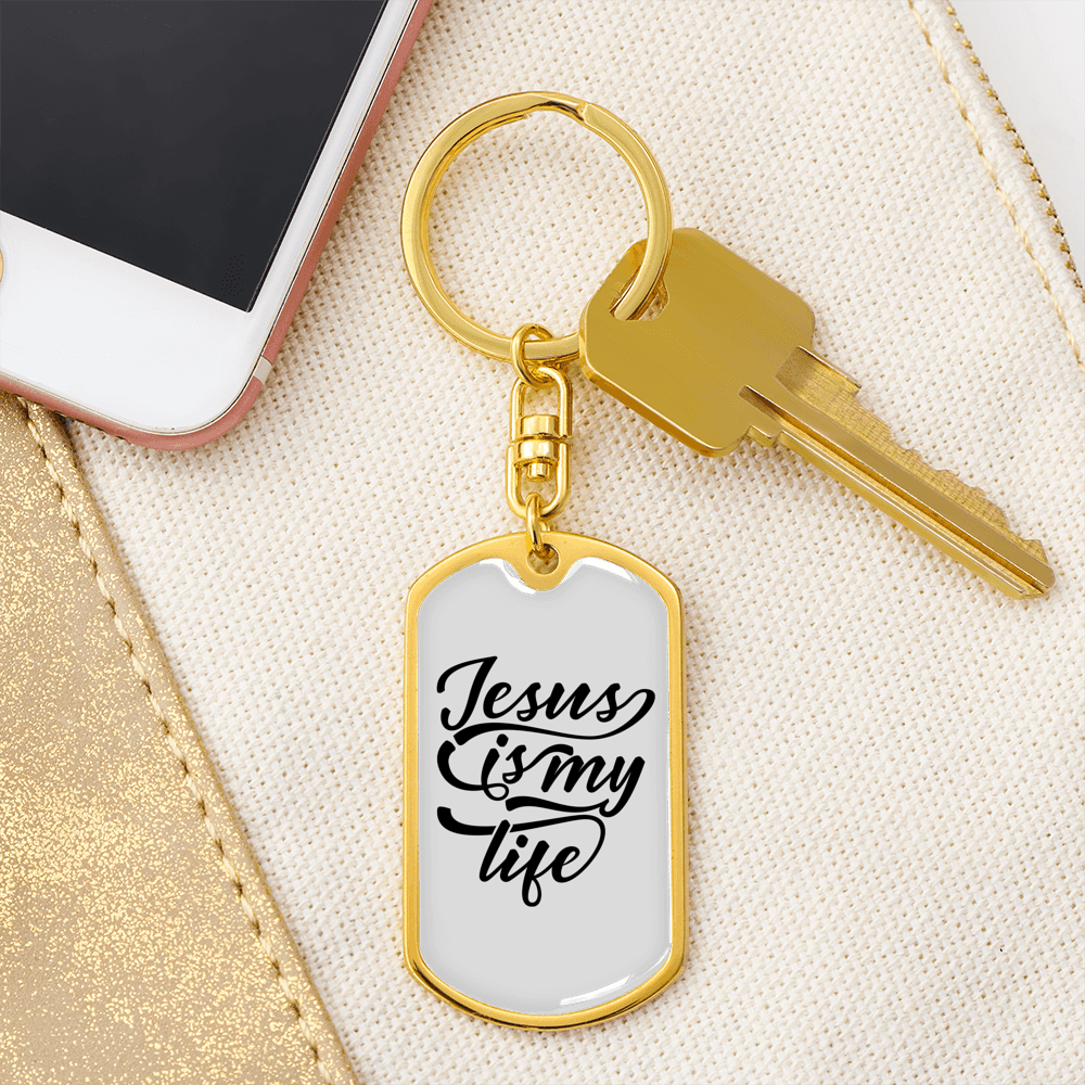 Jesus My Life Keychain Stainless Steel or 18k Gold Dog Tag Keyring-Express Your Love Gifts