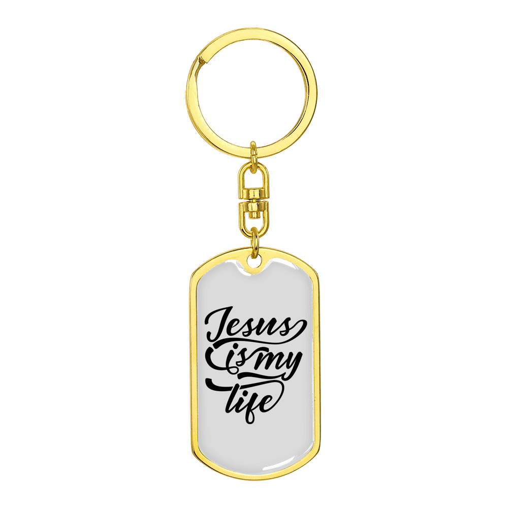 Jesus My Life Stainless Steel or 18k Gold Premium Swivel Dog Tag Keychain