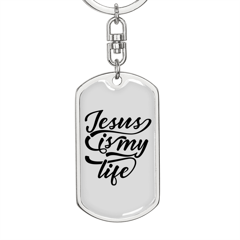 Jesus My Life Keychain Stainless Steel or 18k Gold Dog Tag Keyring-Express Your Love Gifts