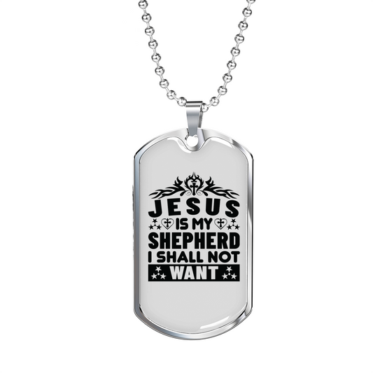 Jesus My Shepherd Black Christian Necklace Stainless Steel or 18k Gold Dog Tag 24" Chain-Express Your Love Gifts