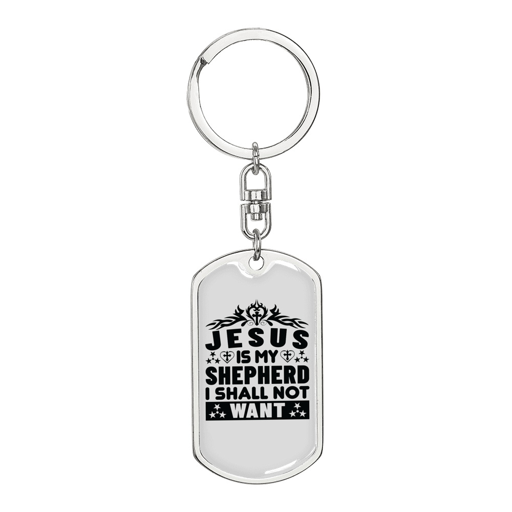 Jesus My Shepherd Black Keychain Stainless Steel or 18k Gold Dog Tag Keyring-Express Your Love Gifts